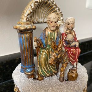 Vintage Musical Box Featuring Manger Scene, Plays Silent Night